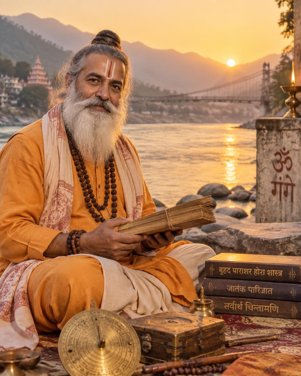 Experienced astrologer by the Ganges river in Rishikesh, India
